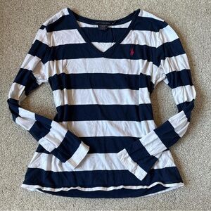 Ralph Lauren Navy and White Striped Long Sleeve Shirt